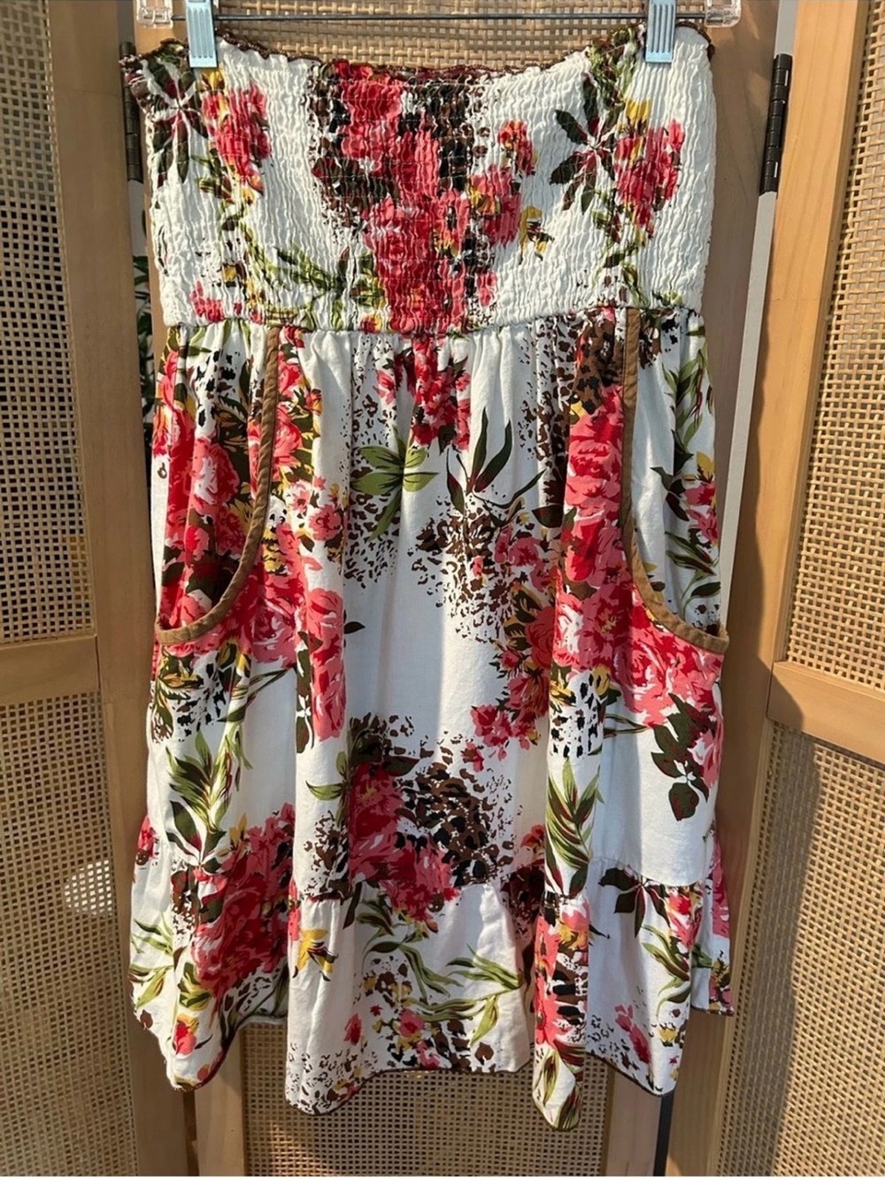 Fire Los Angeles strapless smocked floral mini dress